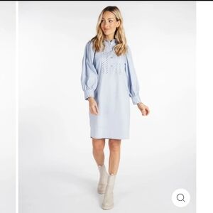 ESQUALO Popplin Cotton Dress Loose Fit Puff Sleeve